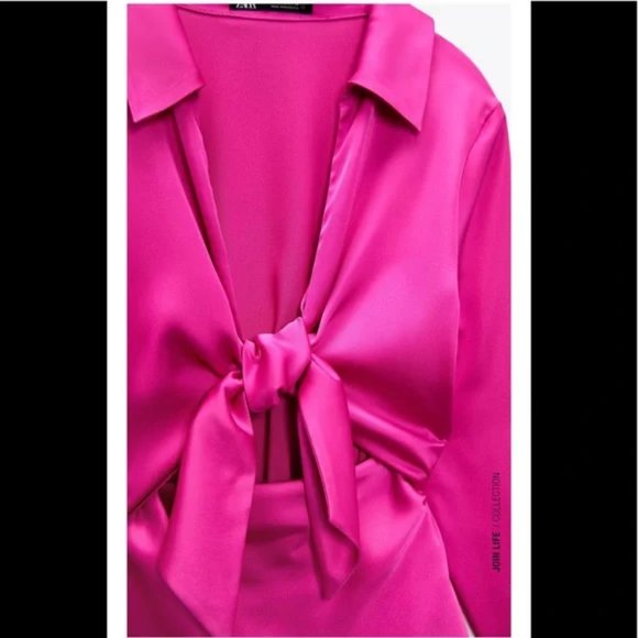 ZARA Satin Effect Mini Dress Fuchsia - Picture 5 of 12